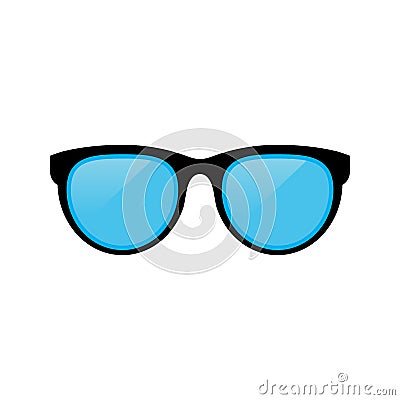 Black sunglasses with blue mirror Lens isolated illustration on white background. Vector Illustration